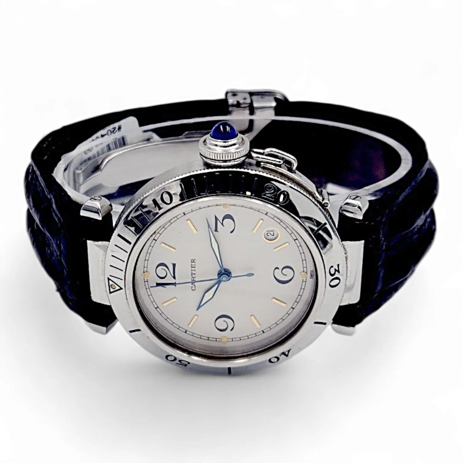 Unisex Cartier Pasha 38mm Arabic Numeral Automatic Watch with Brown Leather Strap and Ivory Dial. (Pre-Owned)
