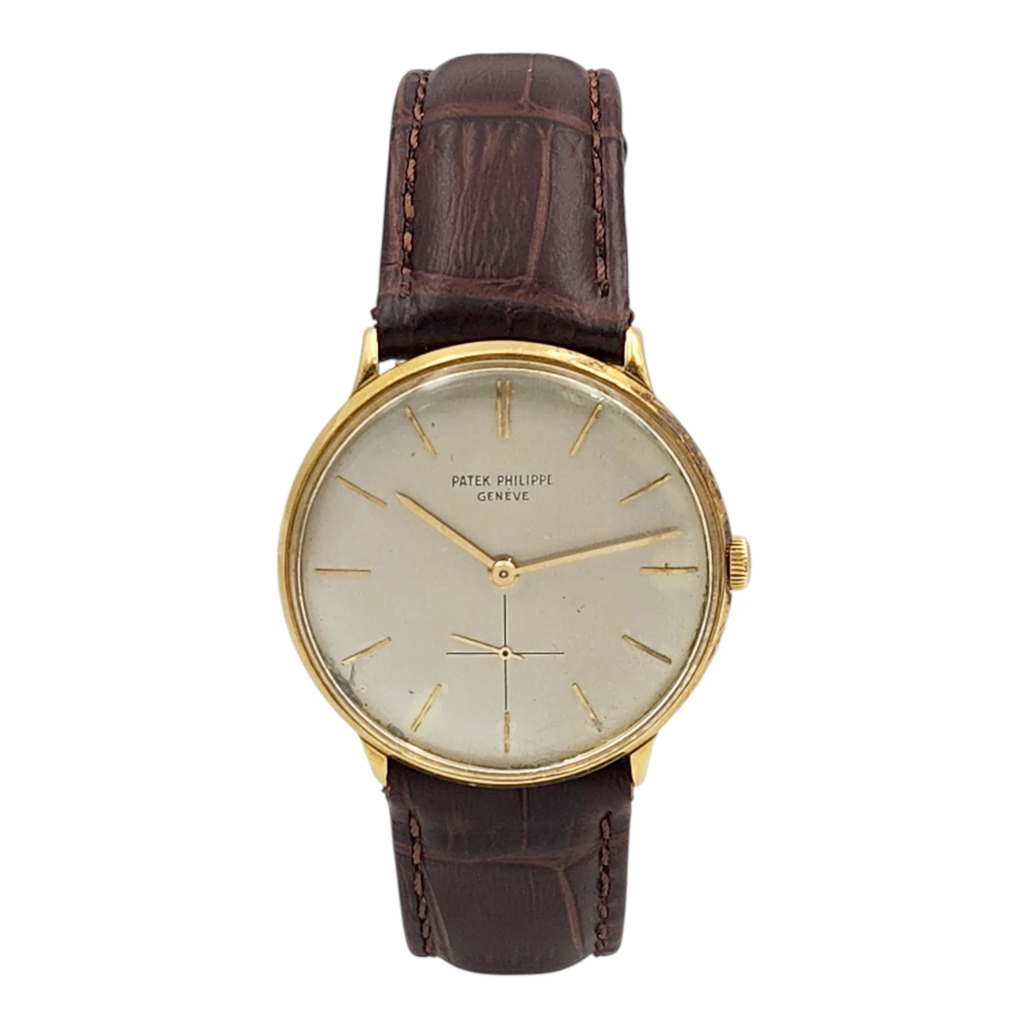 Men's Patek Philippe 33mm Calatrava Vintage 18K Yellow Gold Watch with Silver Dial. (Pre-Owned Reference 2573)