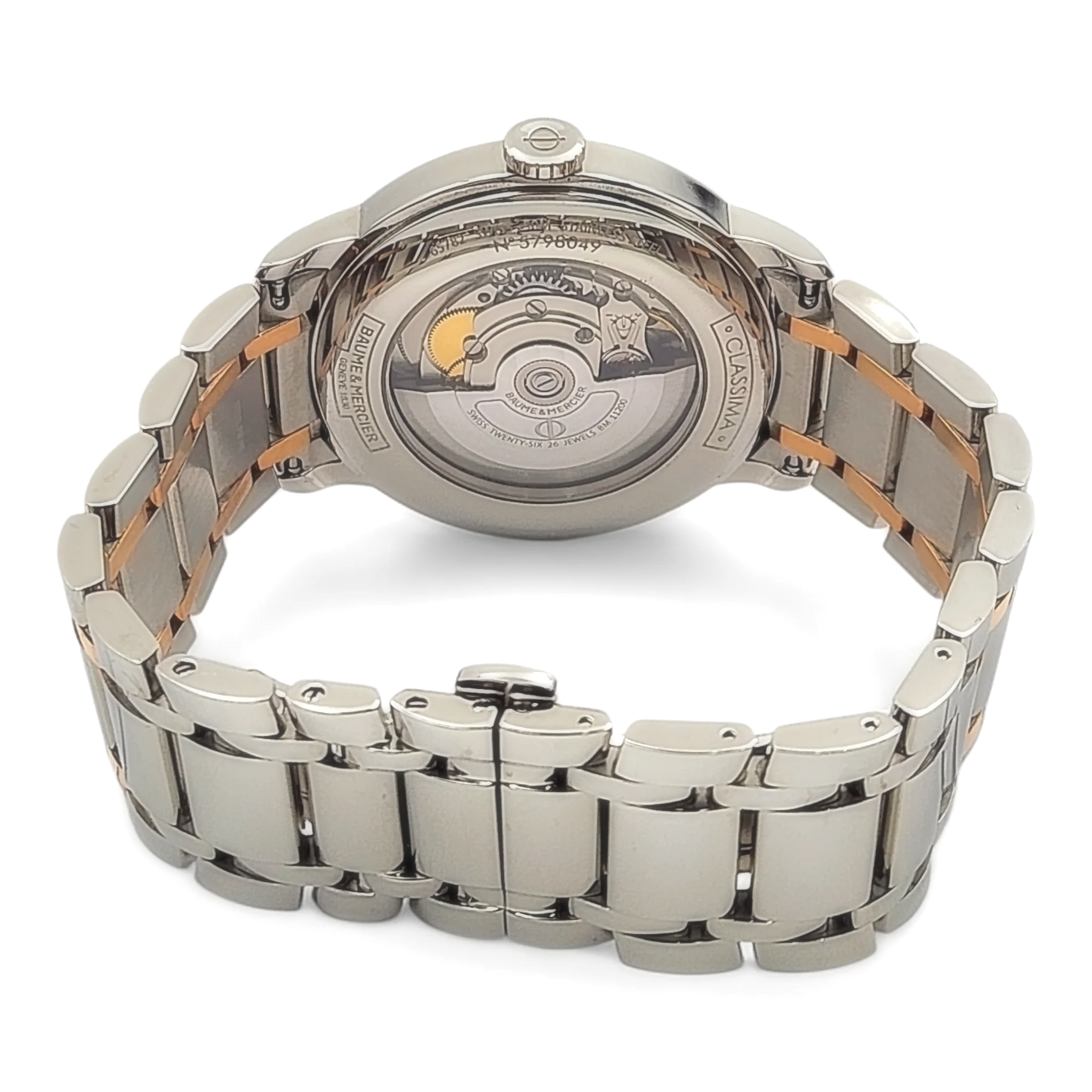 Men's Baume & Mercier 40mm Classima Automatic Electro Plated Rose Gold / Stainless Steel Watch with White Roman Numeral Dial. (Pre-Owned)