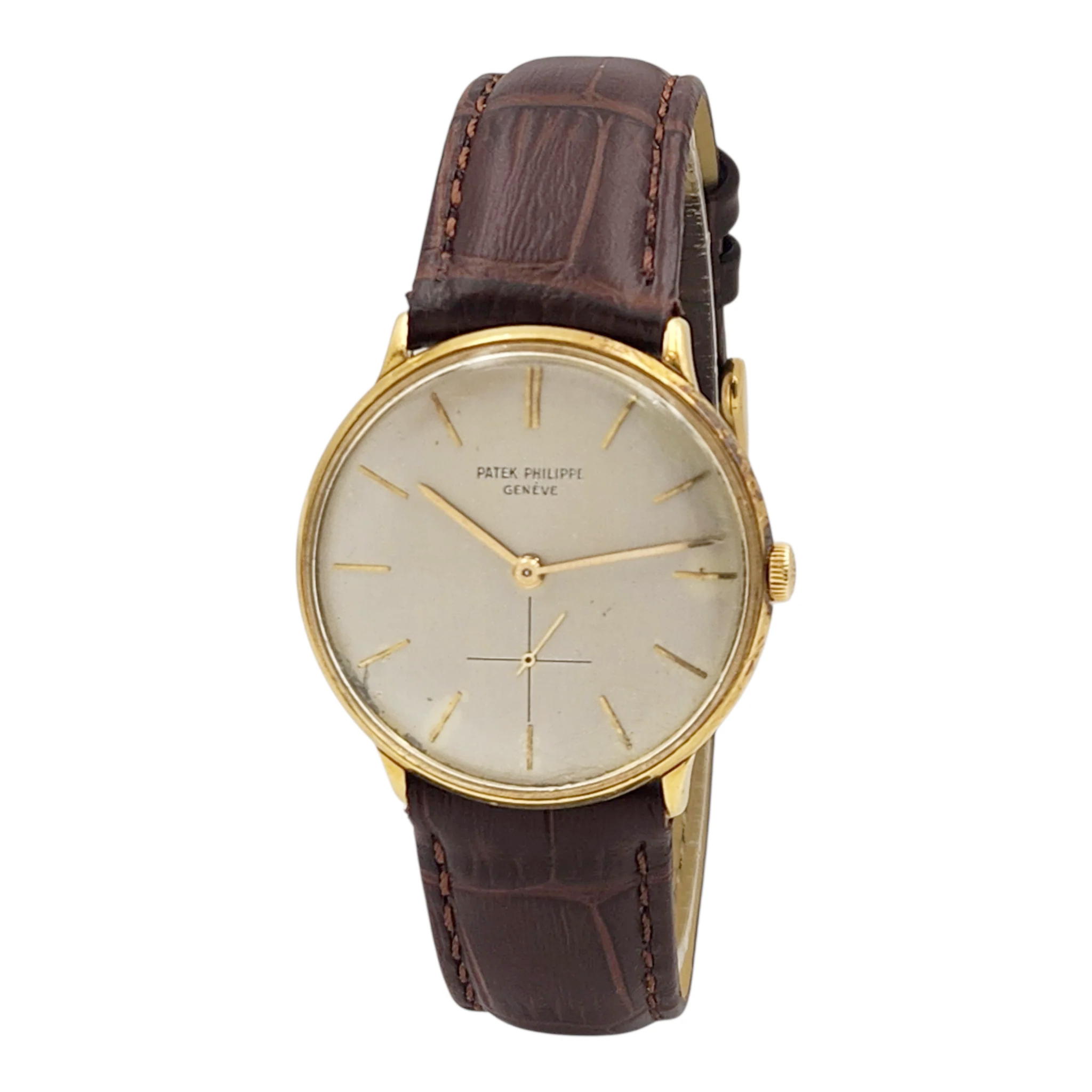 Men's Patek Philippe 33mm Calatrava Vintage 18K Yellow Gold Watch with Silver Dial. (Pre-Owned Reference 2573)