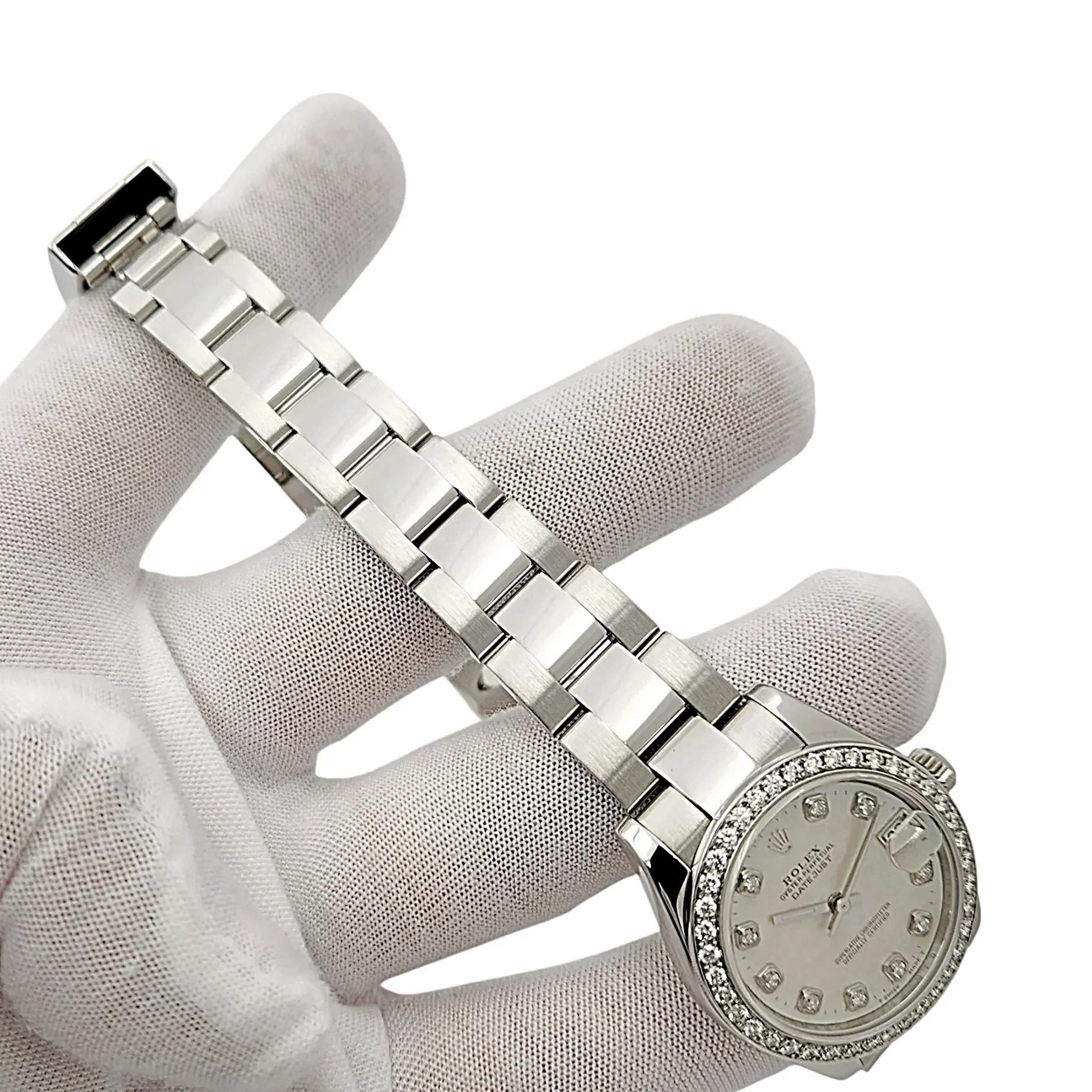 Ladies Rolex DateJust 31mm Midsize Stainless Steel Watch with Mother of Pearl Diamond Dial and Diamond Bezel. (Pre-Owned)