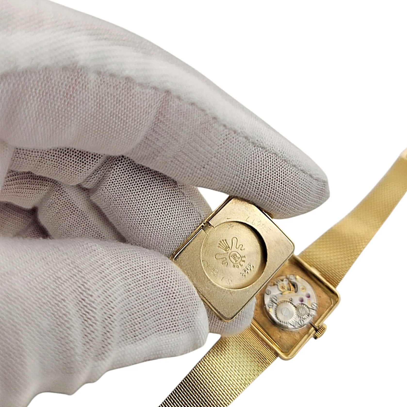 1950's Ladies Rolex Cocktail Vintage 14K Yellow Gold Watch with Gold Dial and Gold Mesh Bracelet. (Pre-Owned 8365)