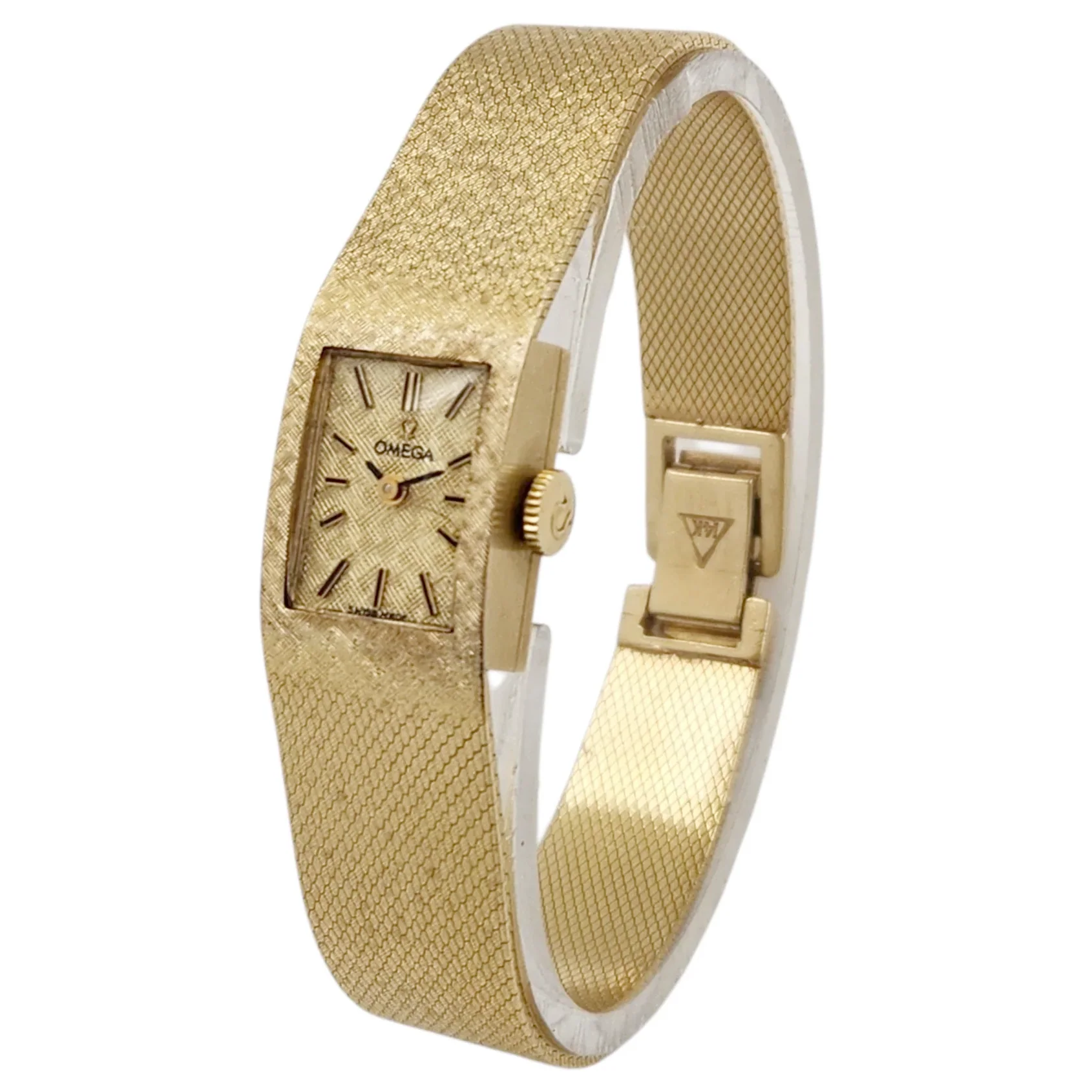 Ladies Omega Petit Vintage 14K Yellow Gold Automatic Watch with Mesh Band and Gold Dial. (Pre-Owned)