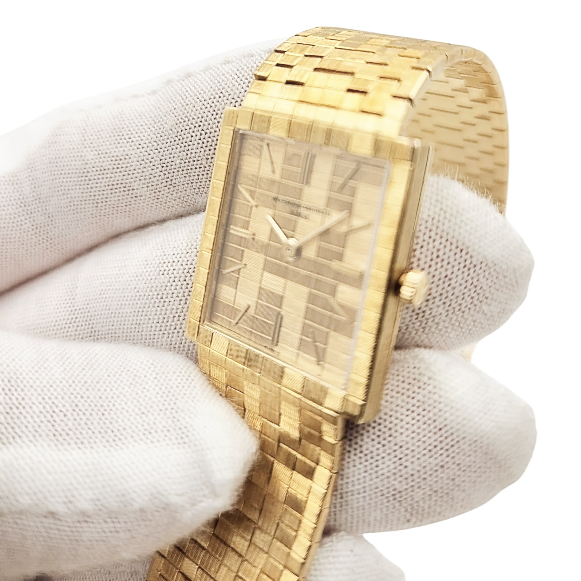 1970's Vacheron & Constantin Vintage Solid 18K Gold Watch with Basket-Weave Gold Dial and Bracelet. (Pre-Owned 7186)
