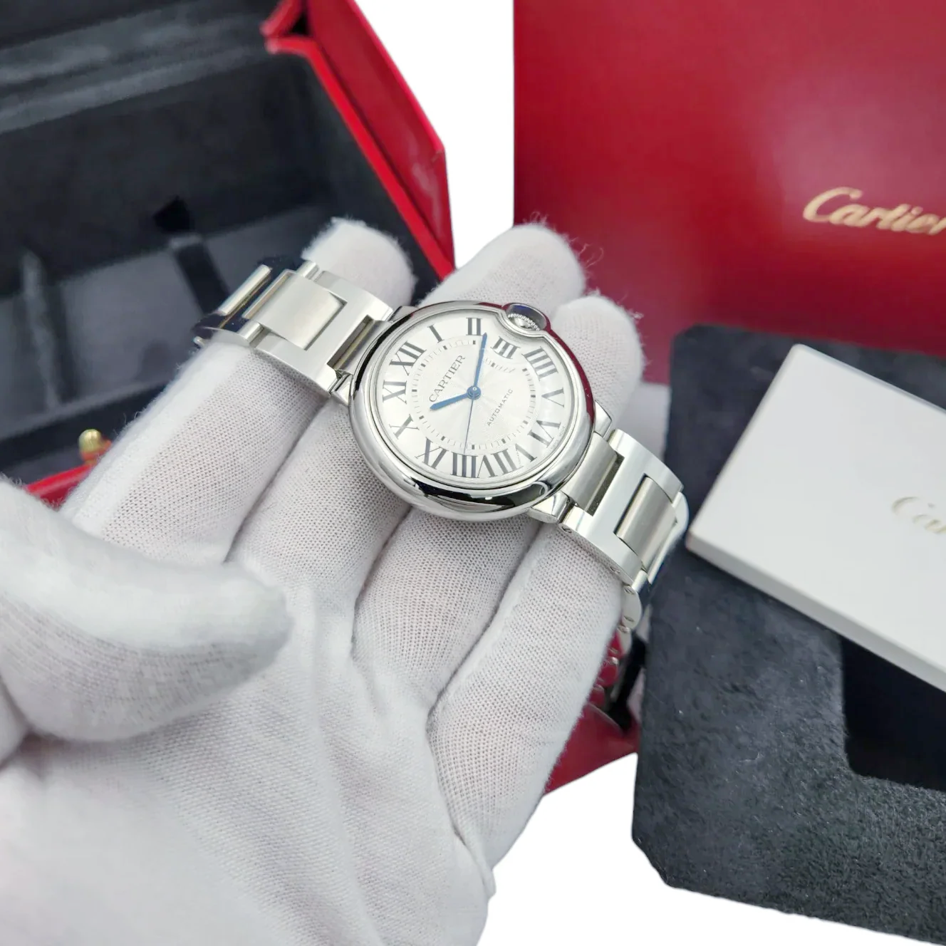 Ladies Cartier 36mm Ballon Bleu Automatic Stainless Steel Watch with Roman Numeral Silver Dial and Smooth Bezel. (UNWORN WSBB0048)