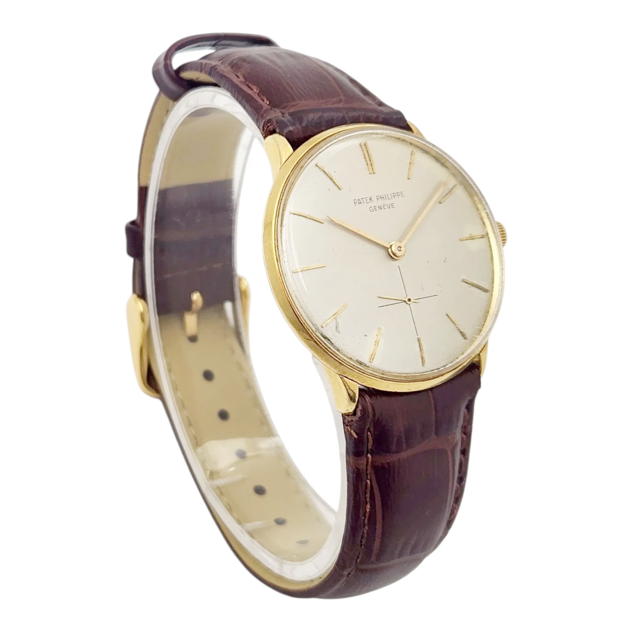 Men's Patek Philippe 33mm Calatrava Vintage 18K Yellow Gold Watch with Silver Dial. (Pre-Owned Reference 2573)