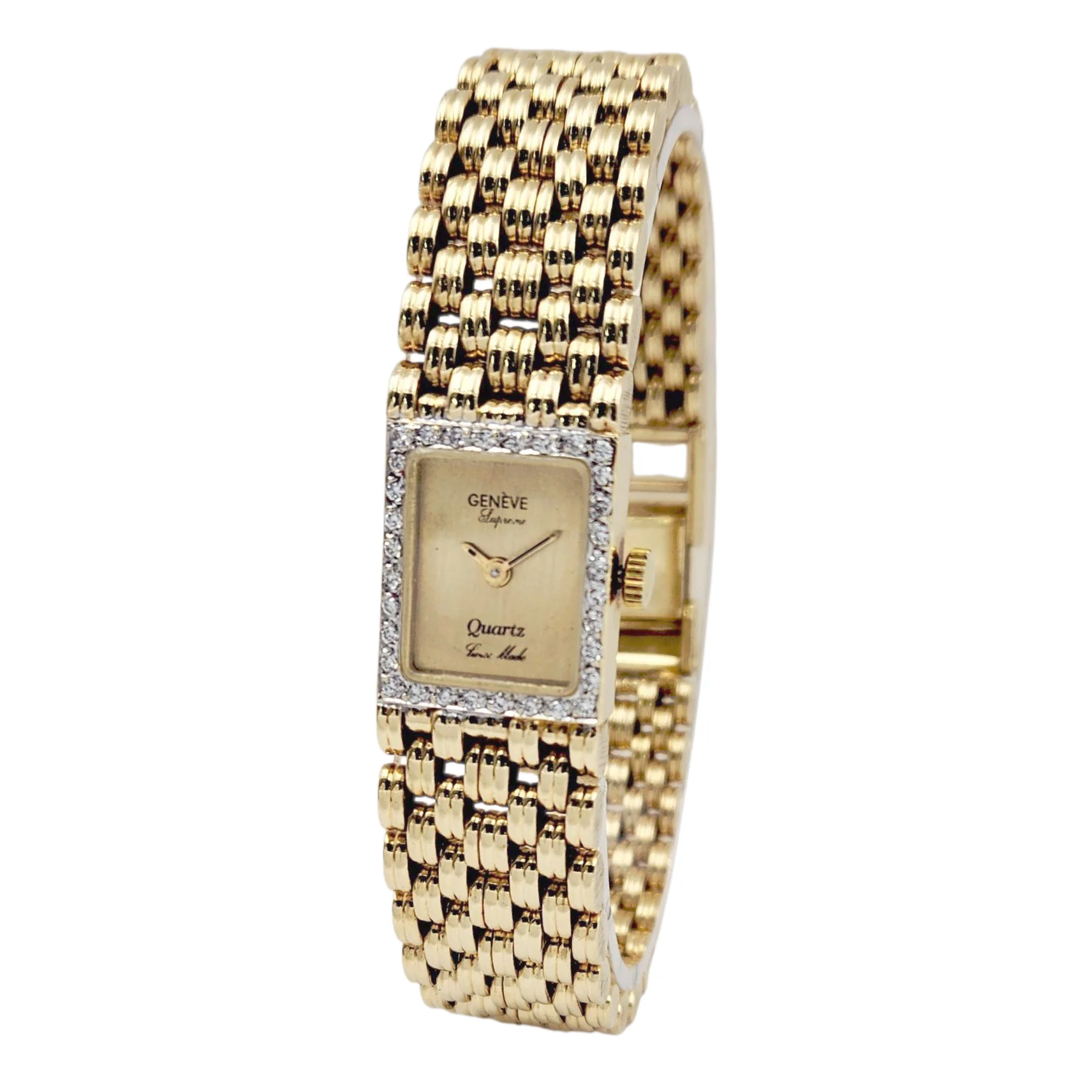 Ladies Geneve Vintage 14K Yellow Gold Watch with Gold Dial and Diamond Bezel. (Pre-Owned)