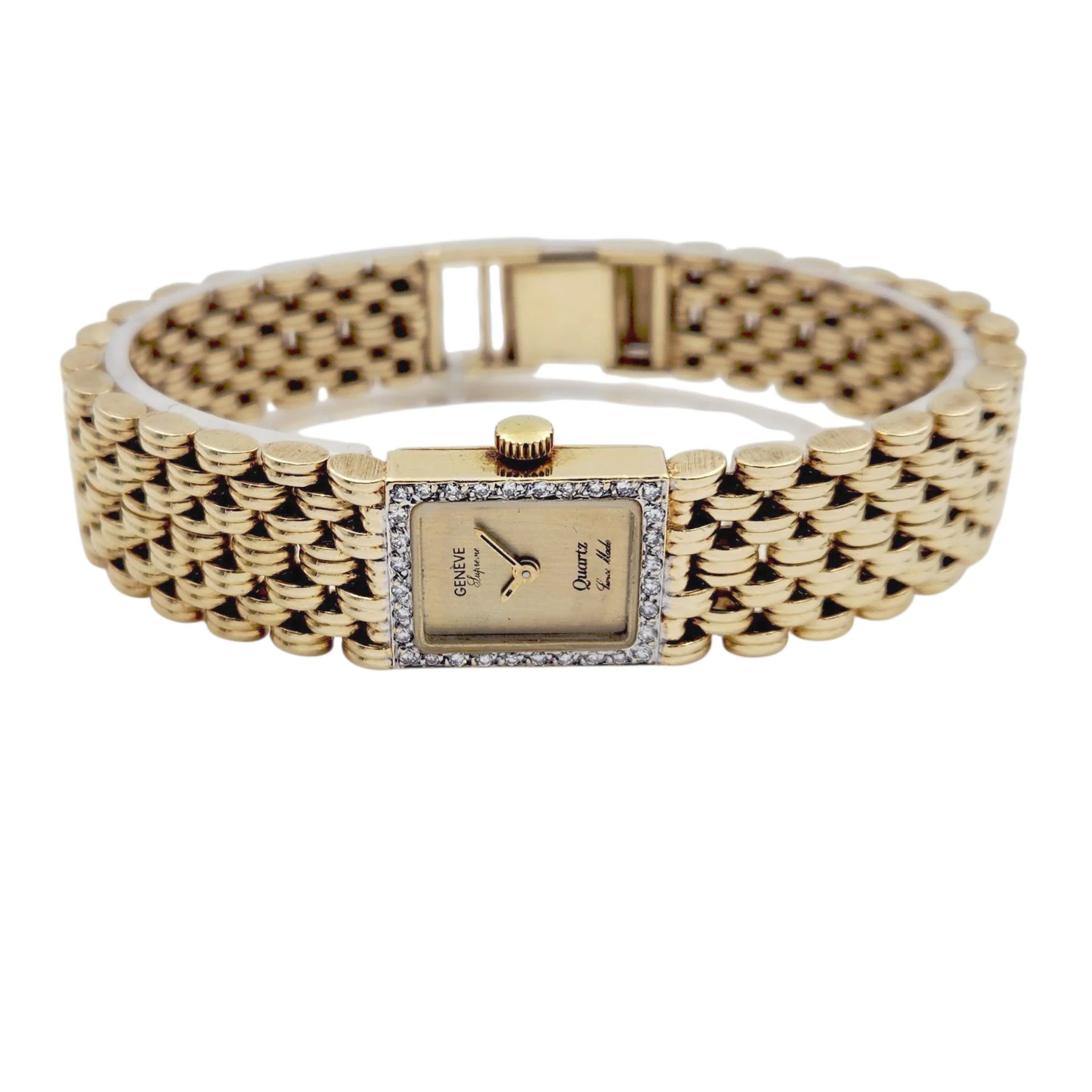 Ladies Geneve Vintage 14K Yellow Gold Watch with Gold Dial and Diamond Bezel. (Pre-Owned)