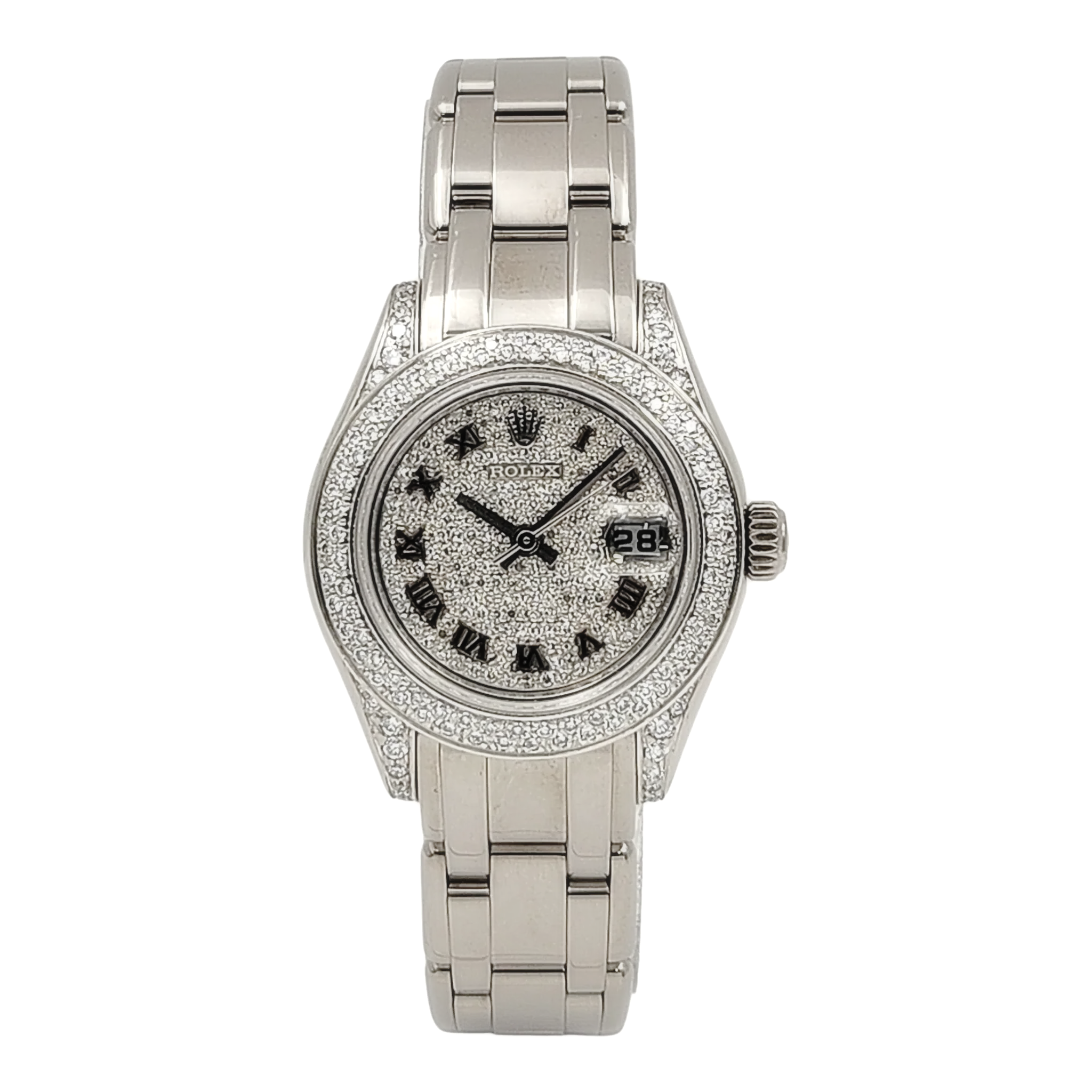 Ladies Rolex 29mm Pearlmaster 18K White Gold Watch with Diamond Dial and Diamond Bezel. (Pre-Owned 80319)