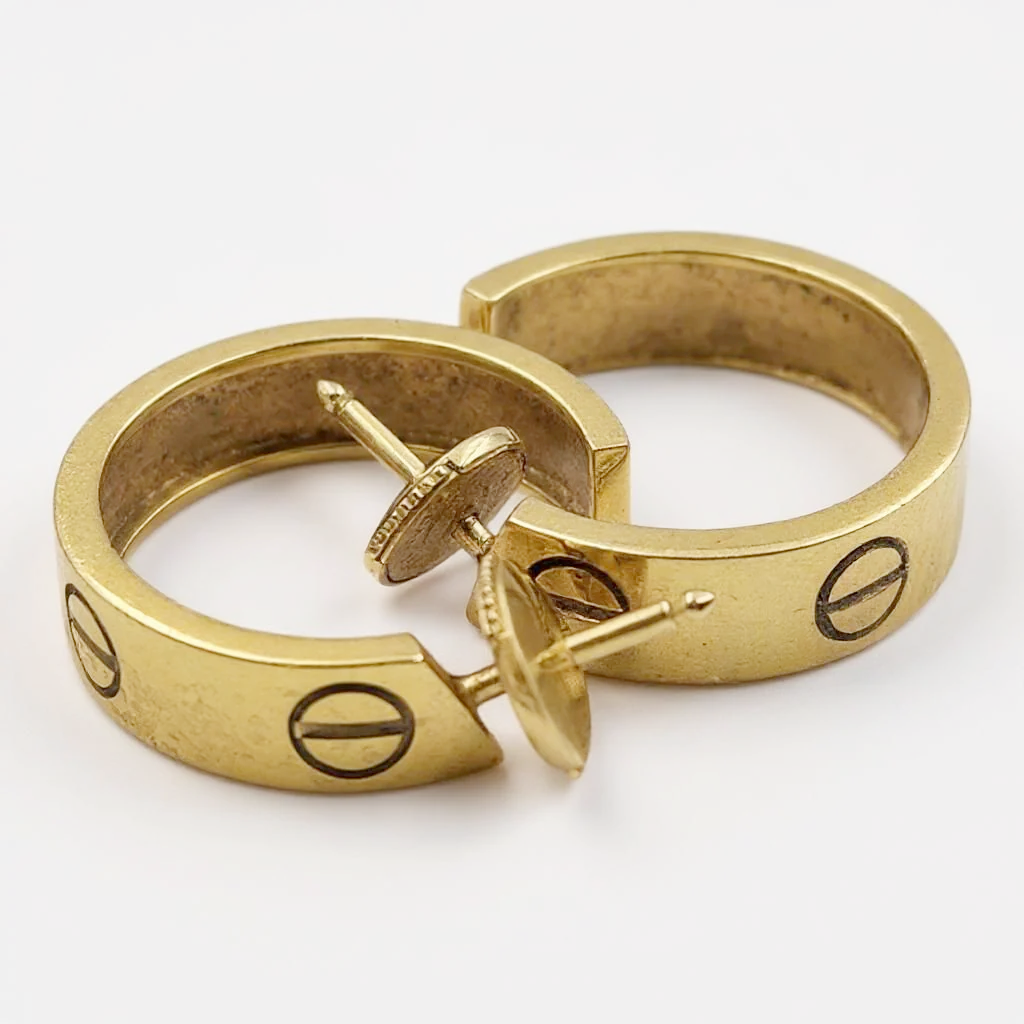 Ladies Cartier 5mm x 20mm Love Hoop Earrings in 18K Yellow Gold - Includes Cartier Certificate. (Pre-Owned)