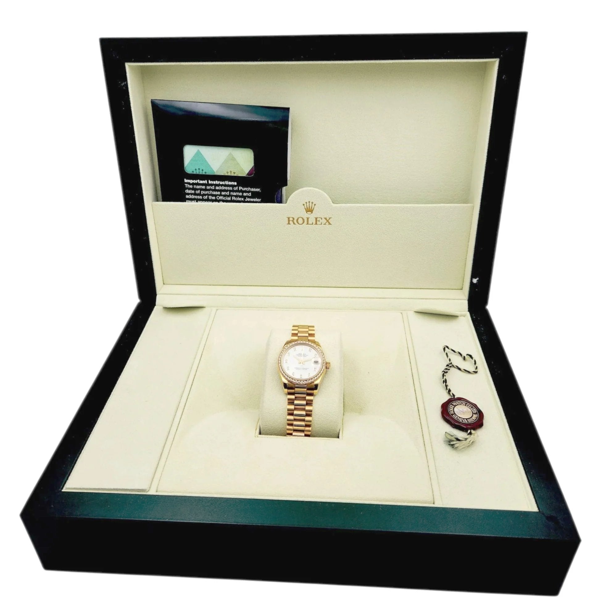 2010 Ladies Rolex 31mm Midsize Presidential 18K Solid Yellow Gold Watch with Mother of Pearl Diamond Dial and Diamond Bezel. (Pre-Owned 178288)