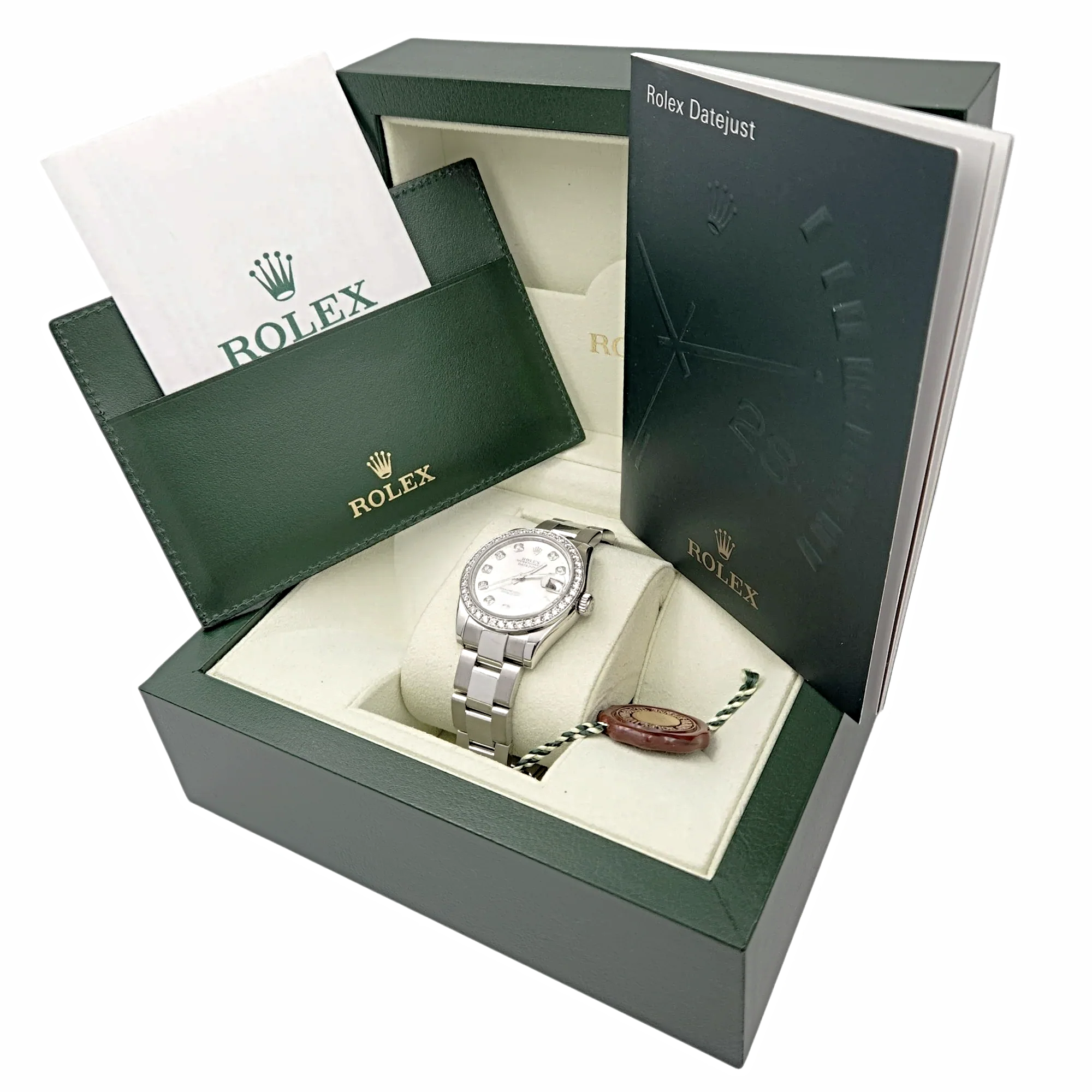 Ladies Rolex DateJust 31mm Midsize Stainless Steel Watch with Mother of Pearl Diamond Dial and Diamond Bezel. (Pre-Owned 178240)