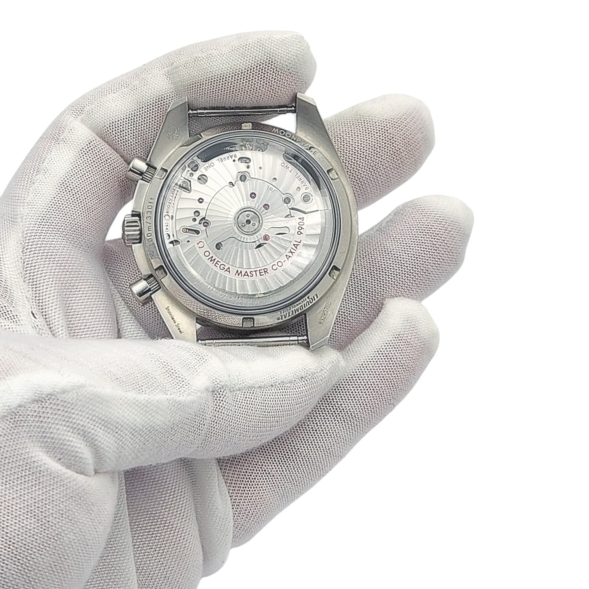 Men's Omega 44mm Speedmaster Moonphase Automatic Steel Watch with Blue Luminous Dial. (Pre-Owned Box/Card)