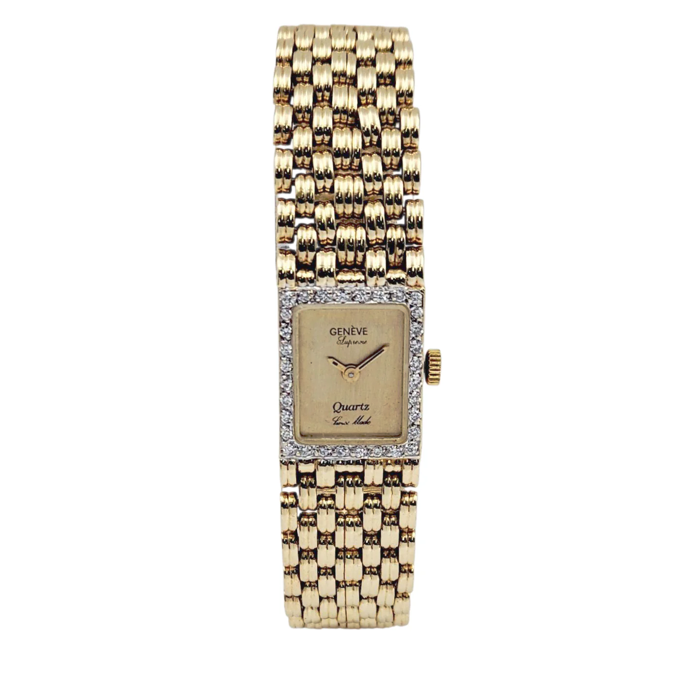 Ladies Geneve Vintage 14K Yellow Gold Watch with Gold Dial and Diamond Bezel. (Pre-Owned)