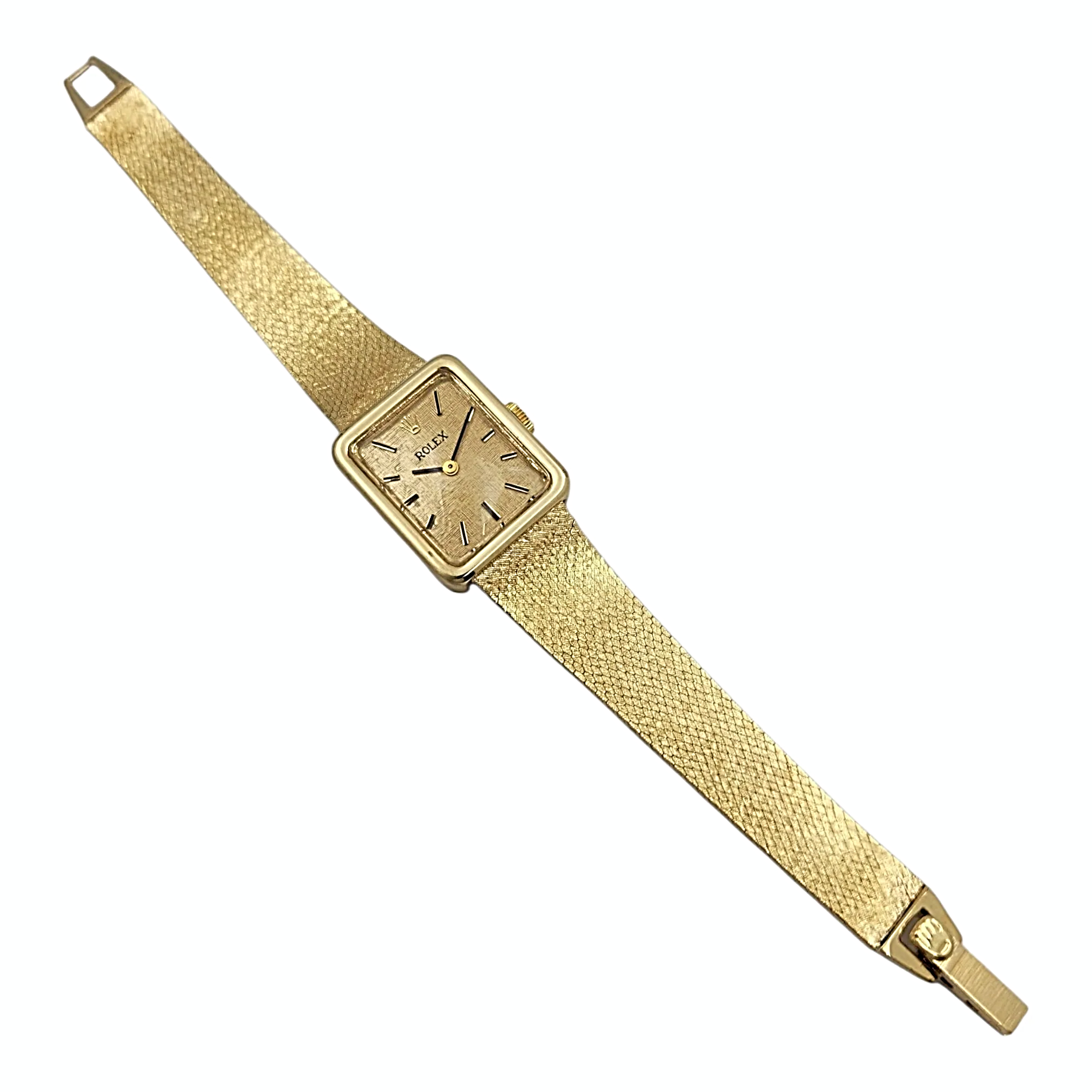 1950's Ladies Rolex Cocktail Vintage 14K Yellow Gold Watch with Gold Dial and Gold Mesh Bracelet. (Pre-Owned 8365)