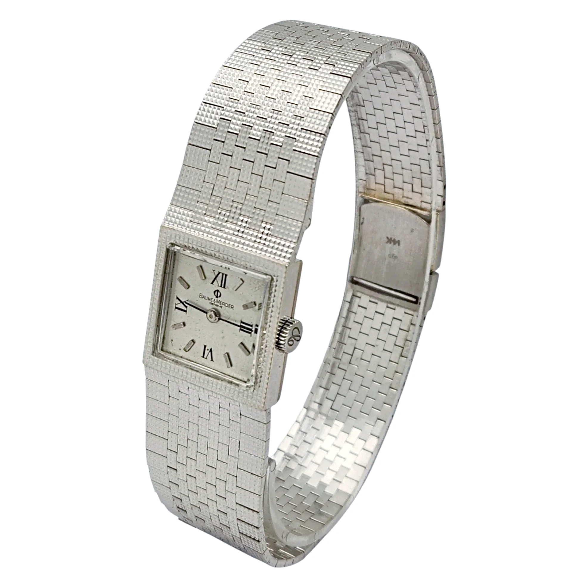 Ladies Baume & Mercier 22mm Vintage 14K White Gold Watch with Silver Dial. (Pre-Owned)