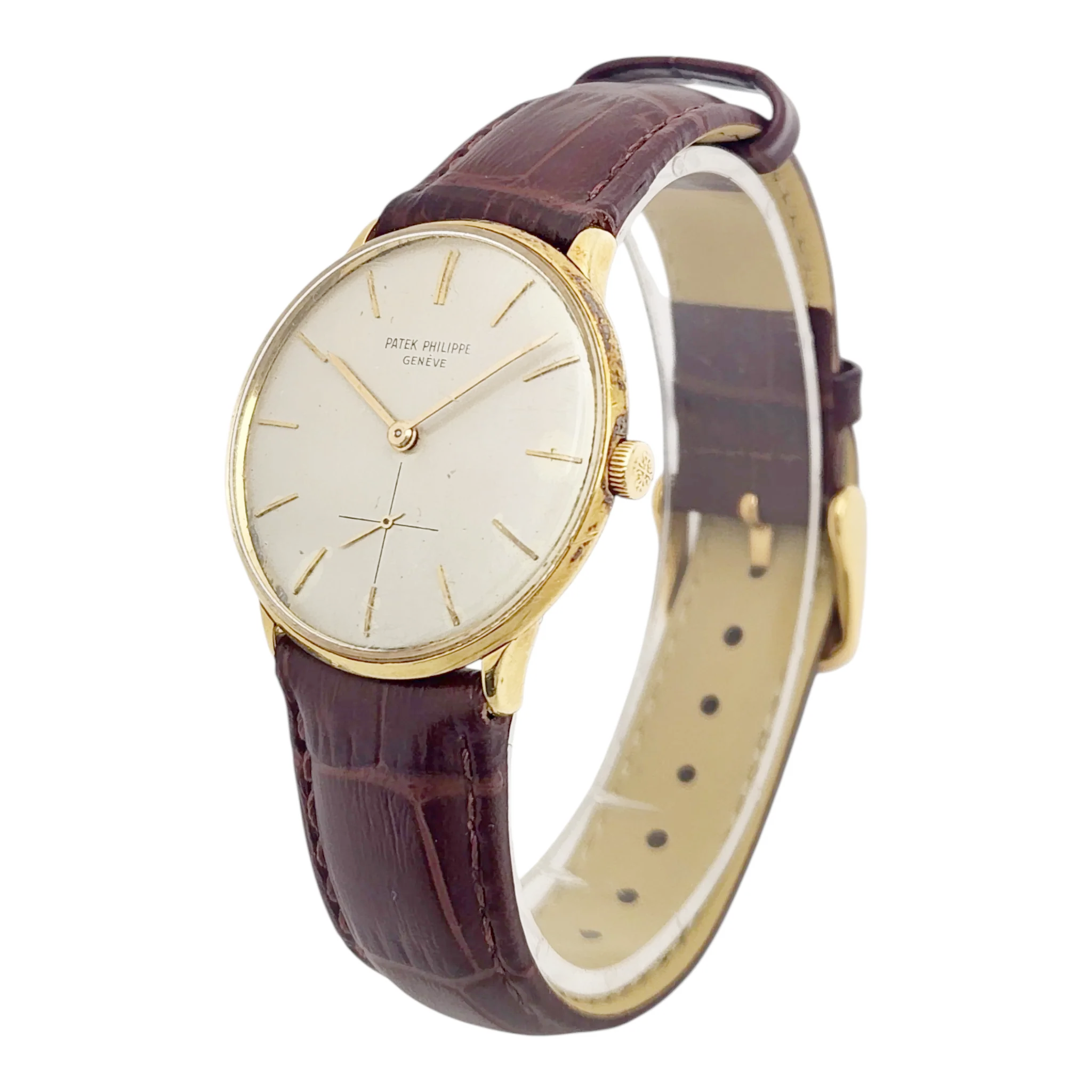 Men's Patek Philippe 33mm Calatrava Vintage 18K Yellow Gold Watch with Silver Dial. (Pre-Owned Reference 2573)