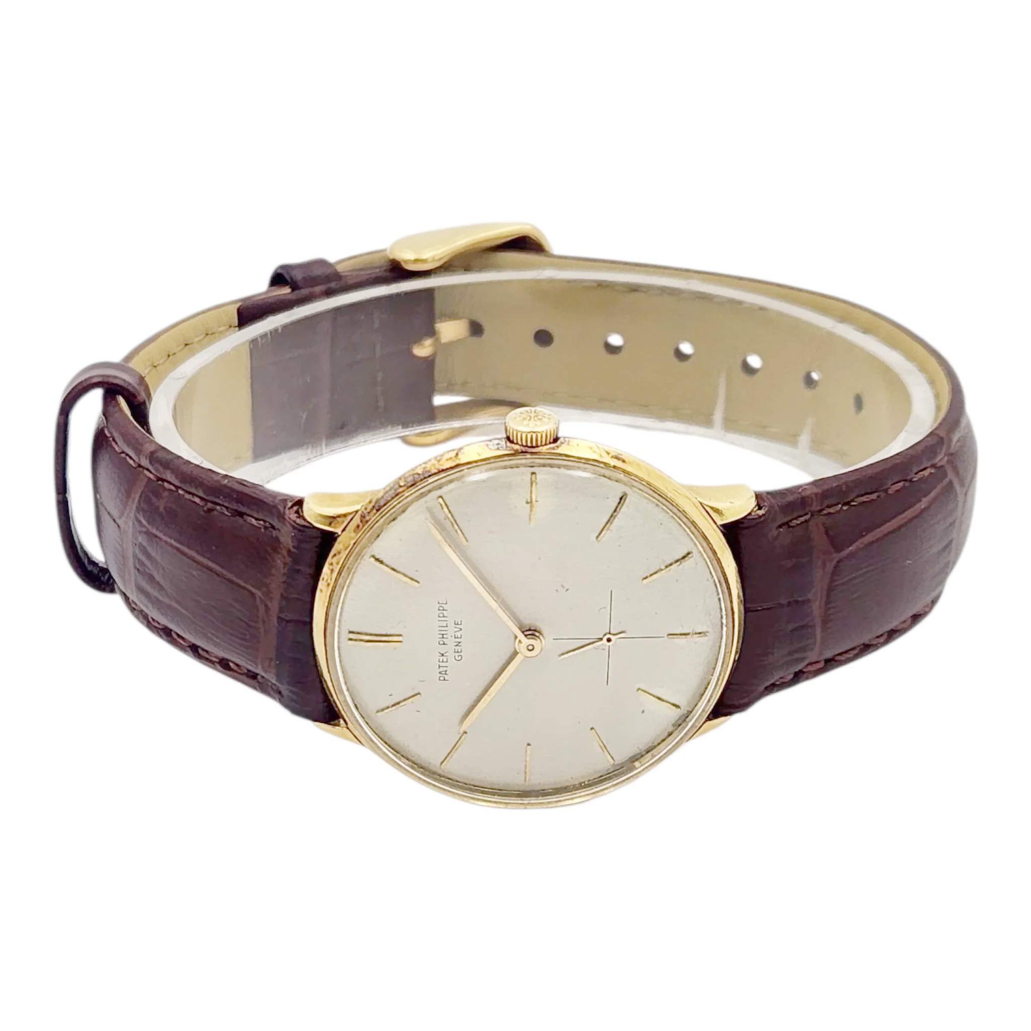 Men's Patek Philippe 33mm Calatrava Vintage 18K Yellow Gold Watch with Silver Dial. (Pre-Owned Reference 2573)