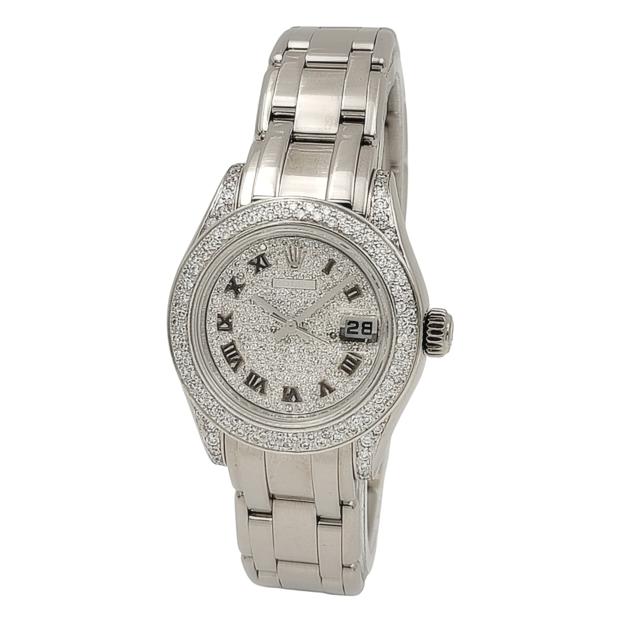 Ladies Rolex 29mm Pearlmaster 18K White Gold Watch with Diamond Dial and Diamond Bezel. (Pre-Owned 80319)