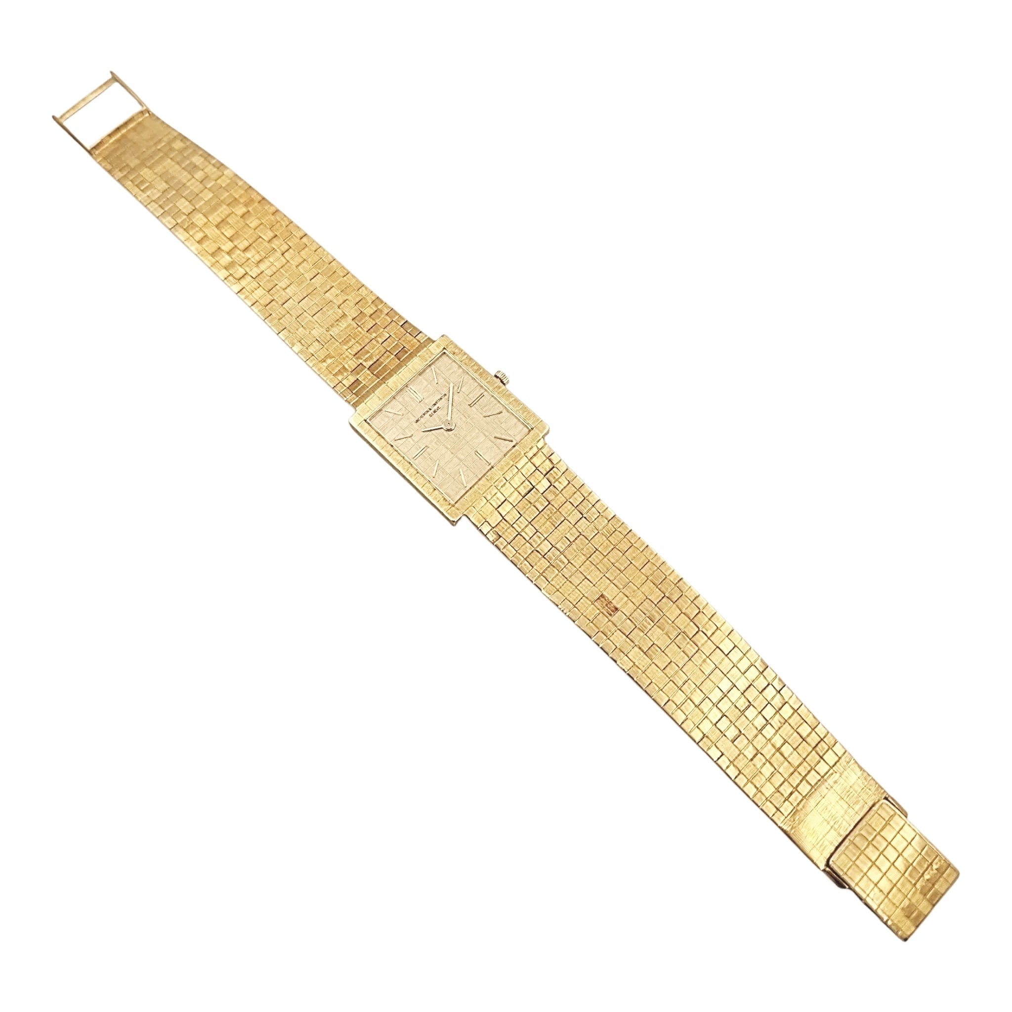 1970's Vacheron & Constantin Vintage Solid 18K Gold Watch with Basket-Weave Gold Dial and Bracelet. (Pre-Owned 7186)