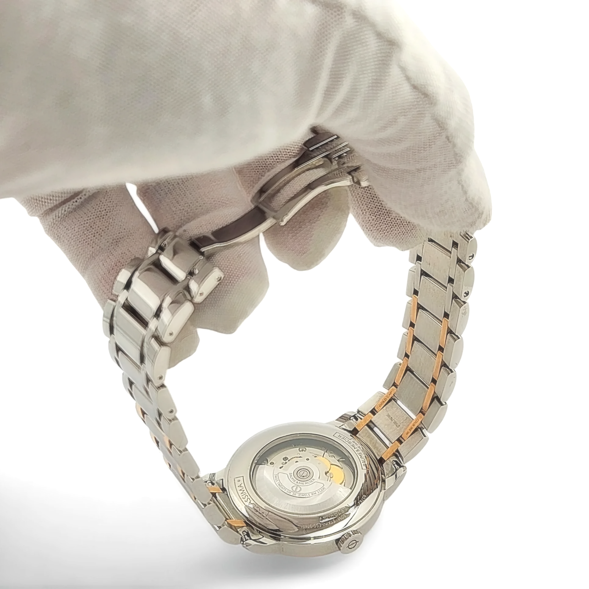 Men's Baume & Mercier 40mm Classima Automatic Electro Plated Rose Gold / Stainless Steel Watch with White Roman Numeral Dial. (Pre-Owned)