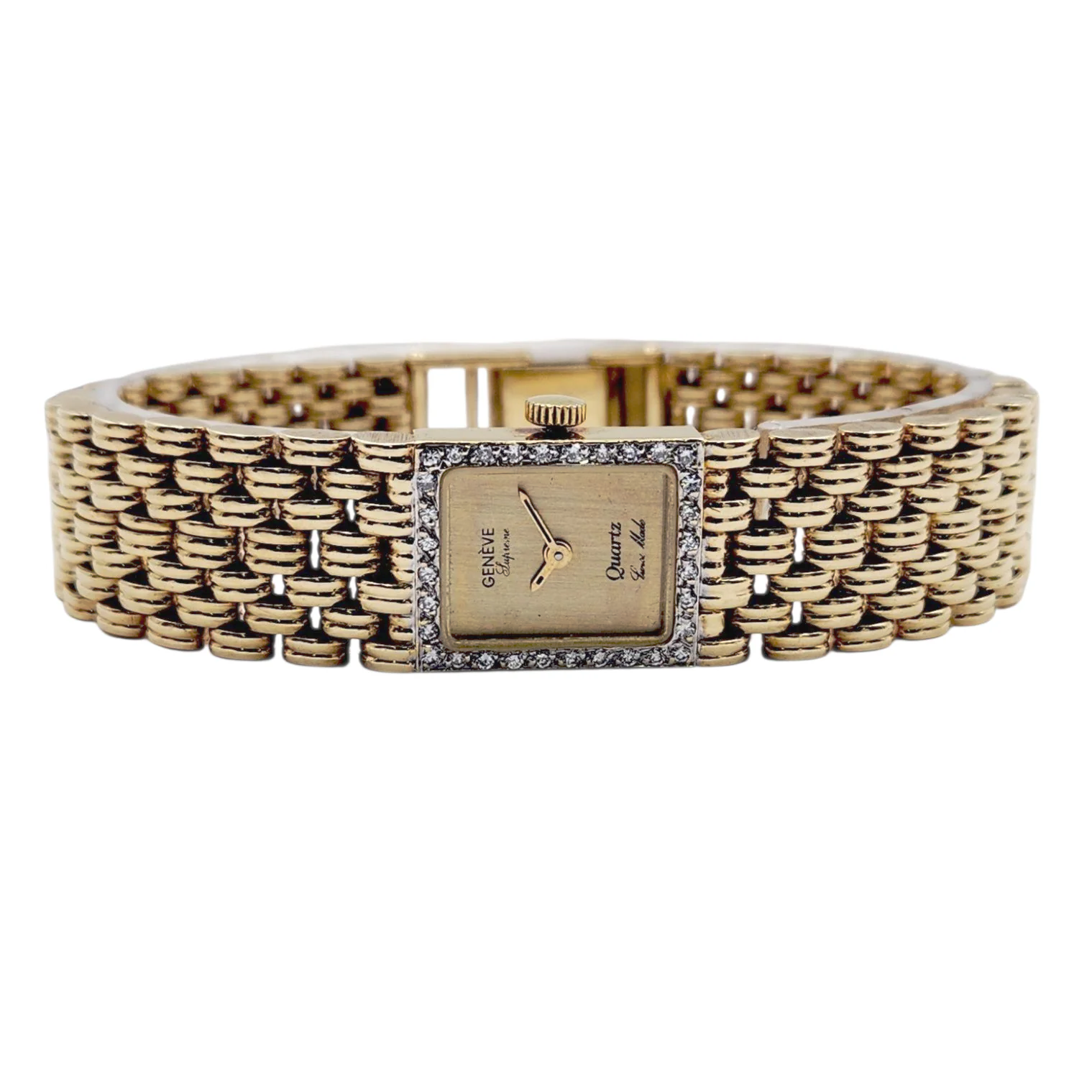 Ladies Geneve Vintage 14K Yellow Gold Watch with Gold Dial and Diamond Bezel. (Pre-Owned)
