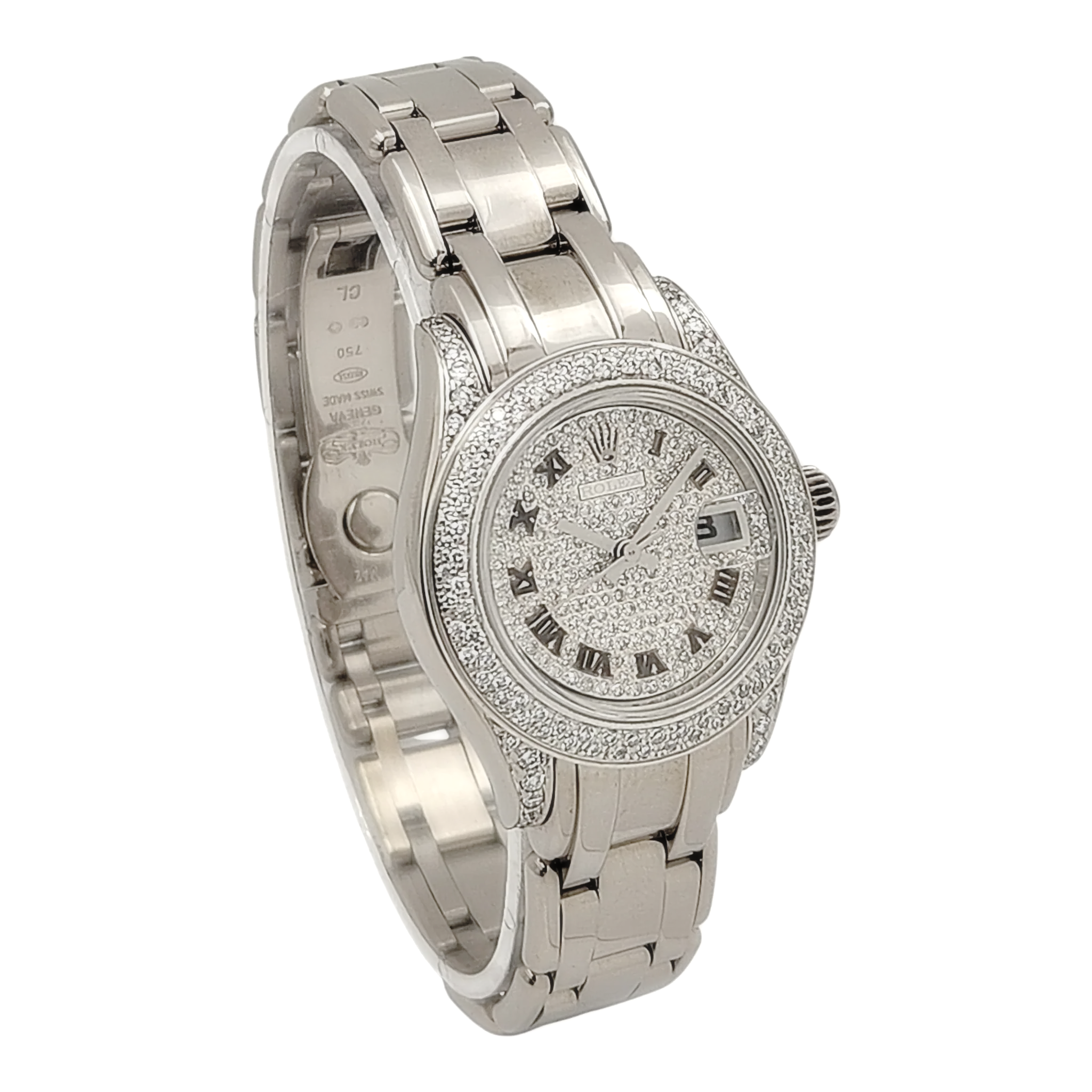 Ladies Rolex 29mm Pearlmaster 18K White Gold Watch with Diamond Dial and Diamond Bezel. (Pre-Owned 80319)