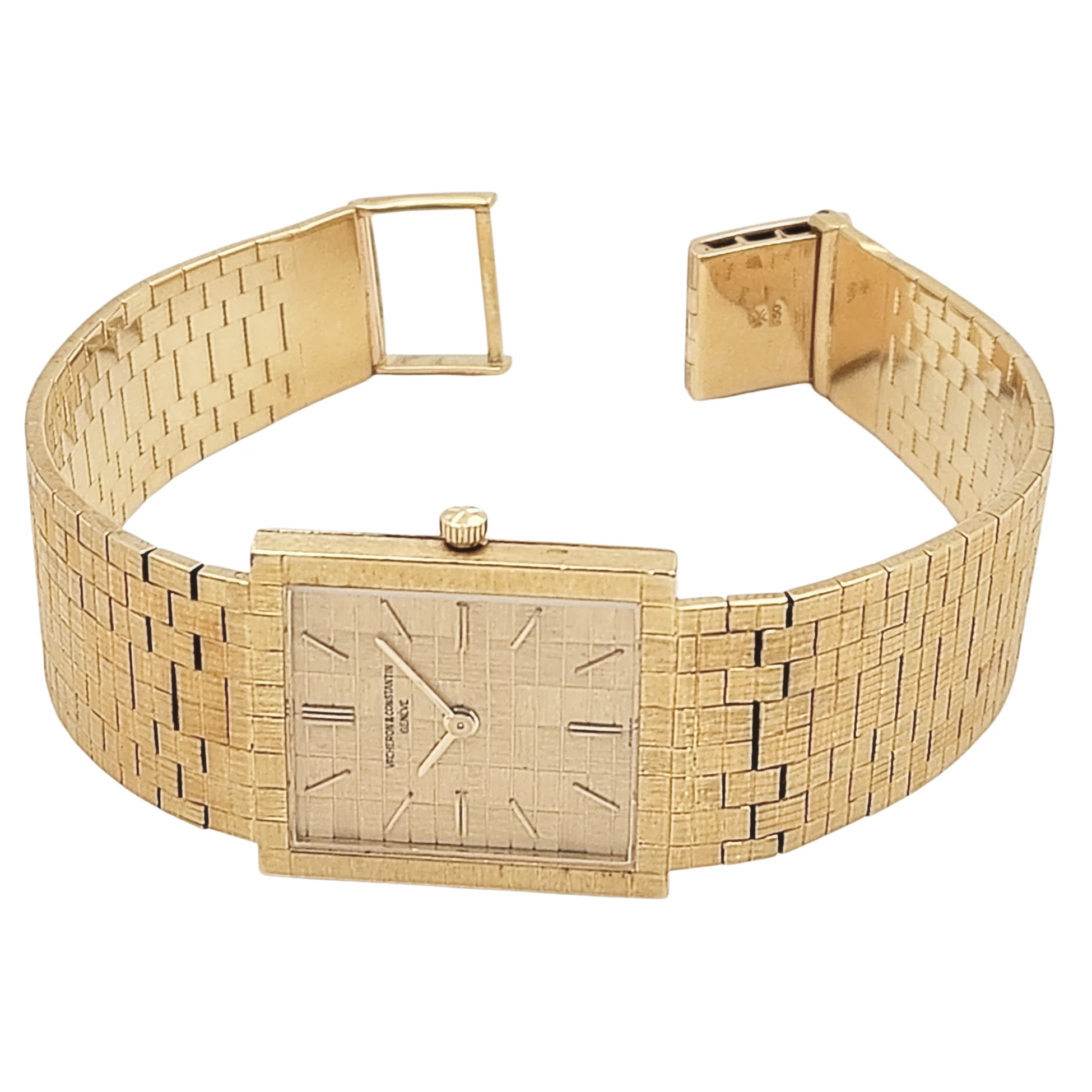 1970's Vacheron & Constantin Vintage Solid 18K Gold Watch with Basket-Weave Gold Dial and Bracelet. (Pre-Owned 7186)