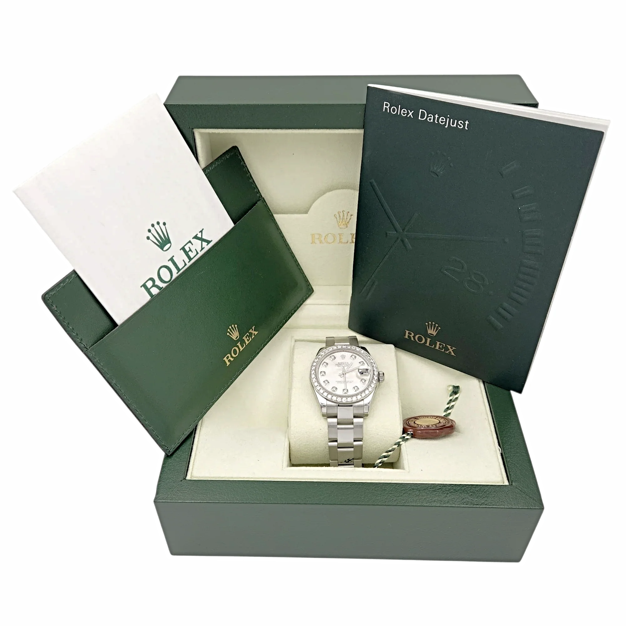 Ladies Rolex DateJust 31mm Midsize Stainless Steel Watch with Mother of Pearl Diamond Dial and Diamond Bezel. (Pre-Owned 178240)
