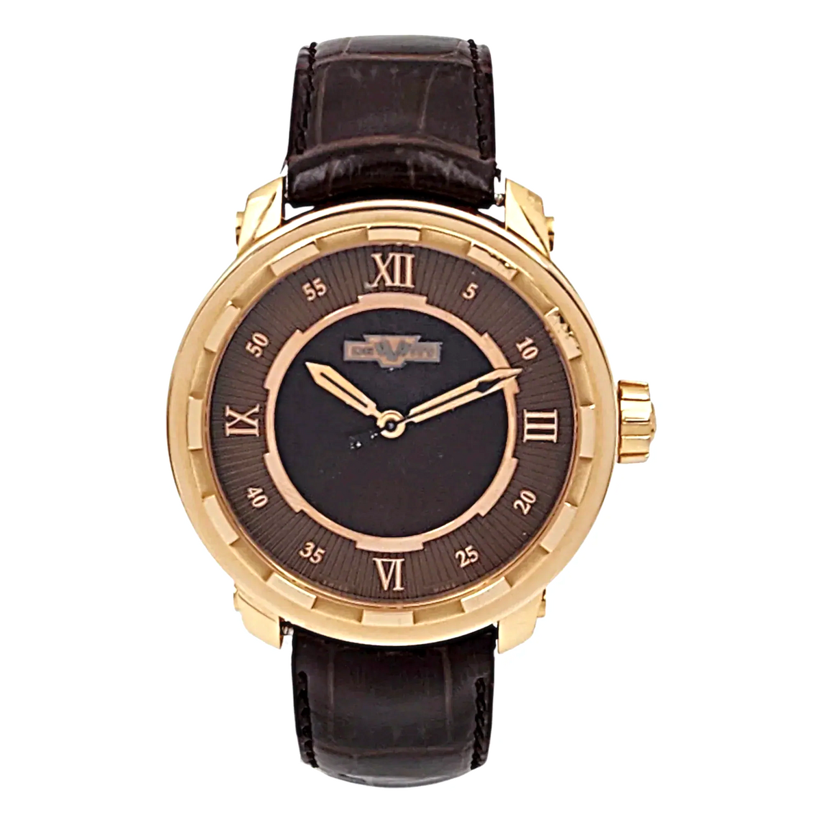 *Men's DeWitt 43mm Twenty 8 Eight T8.AU.003 Automatic 18K Rose Gold Watch with Chocolate Dial and Brown Leather Strap. (Pre-Owned)