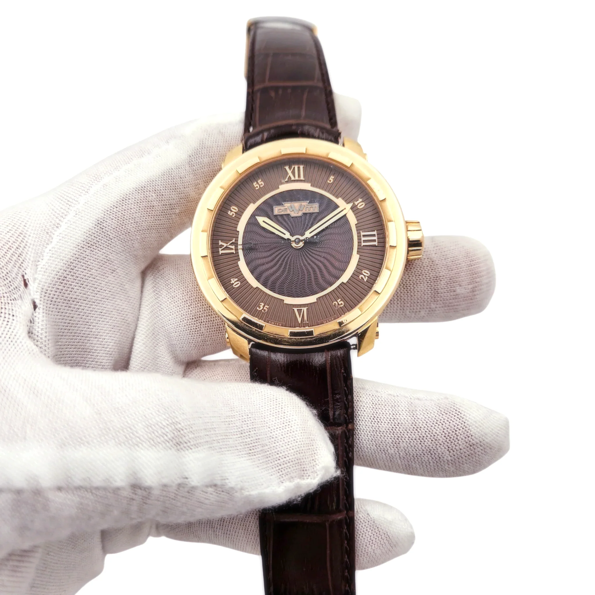 Men's DeWitt 43mm Twenty 8 Eight Tourbillon Automatic 18K Rose Gold Watch with Chocolate Dial and Brown Leather Strap. (Pre-Owned T8.AU.003)