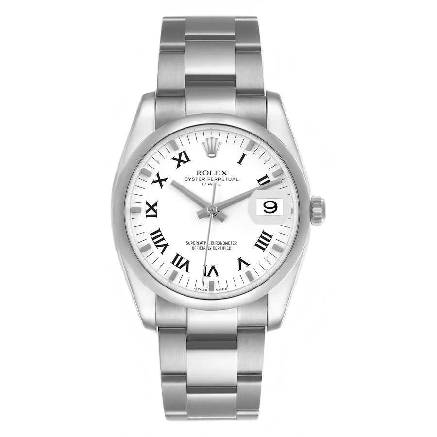 *2017 Men's Rolex 34mm Date Stainless Steel Watch with Roman Numeral White Dial and Smooth Bezel. (Pre-Owned Box/Card 115200)
