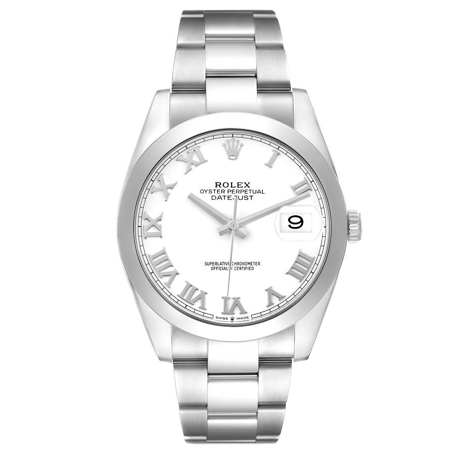 *2025 Men's Rolex 41mm DateJust II Stainless Steel Watch with White Roman Dial and Smooth Bezel. (Pre-Owned Box/Card 126300)