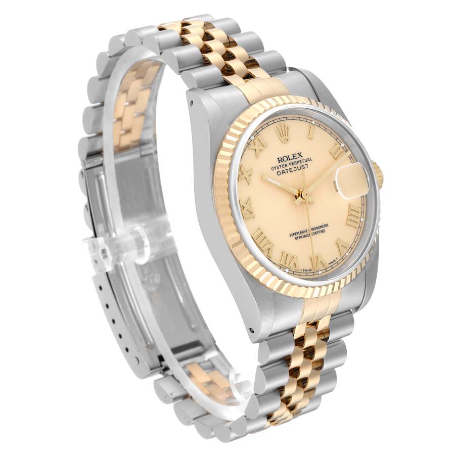 Men's Rolex 36mm DateJust Two Tone 18K Yellow Gold / Stainless Steel Watch with Cream Dial and Fluted Bezel. (Pre-Owned 16233)