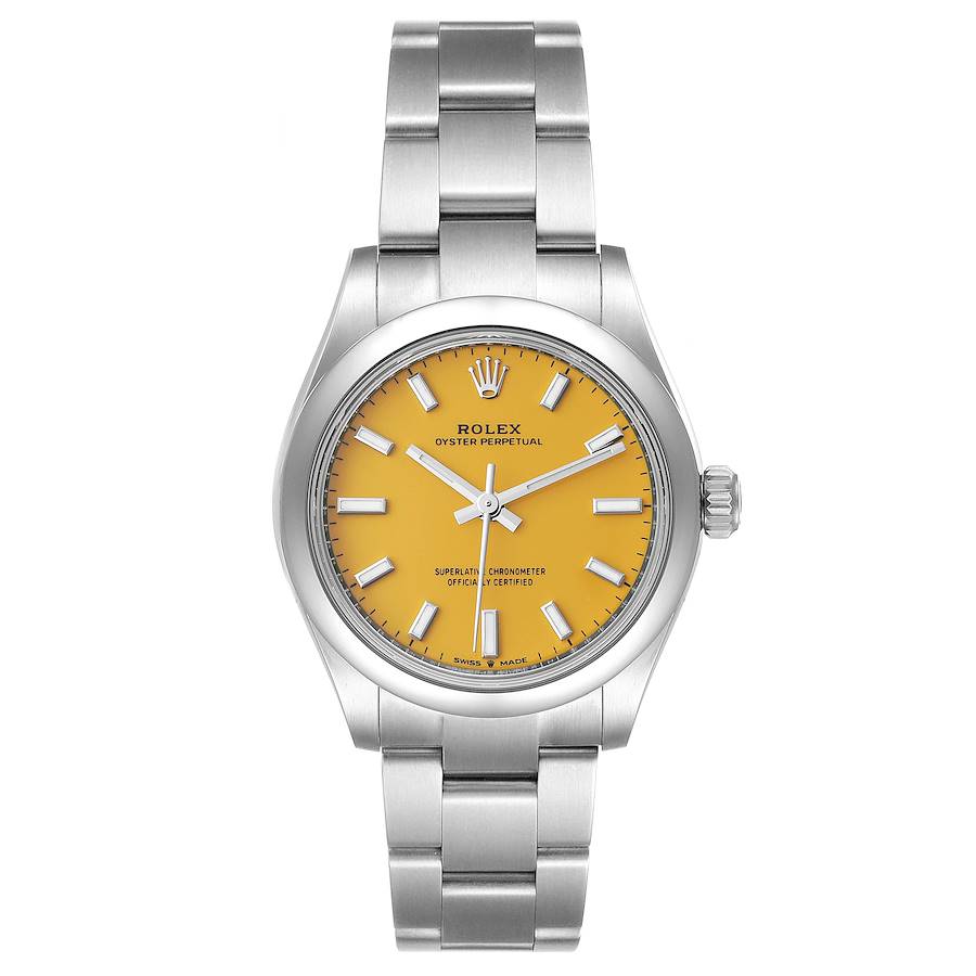 Unisex Midsize Rolex 31mm DateJust Stainless Steel Wristwatch w/ Yellow Dial & Smooth Bezel. (Pre-Owned 277200)