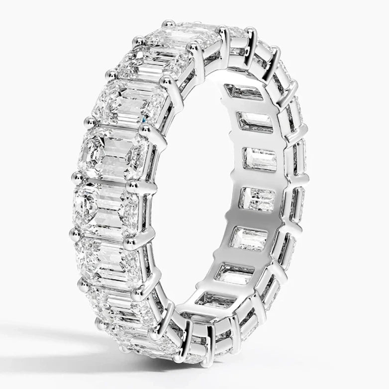 Women's 18K White Gold 6.14 CT Total Weight Emerald Diamonds 4.0 GR Eternity Band. (Size: 5.75)