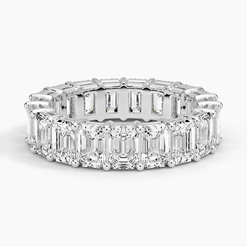Women's 18K White Gold 6.14 CT Total Weight Emerald Diamonds 4.0 GR Eternity Band. (Size: 5.75)
