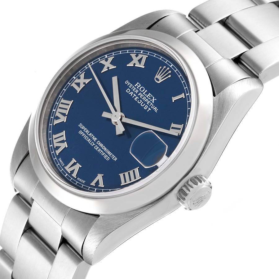 Ladies Midsize Rolex 31mm DateJust Stainless Steel Watch with Blue Dial and Smooth Bezel. (Pre-Owned 178240)