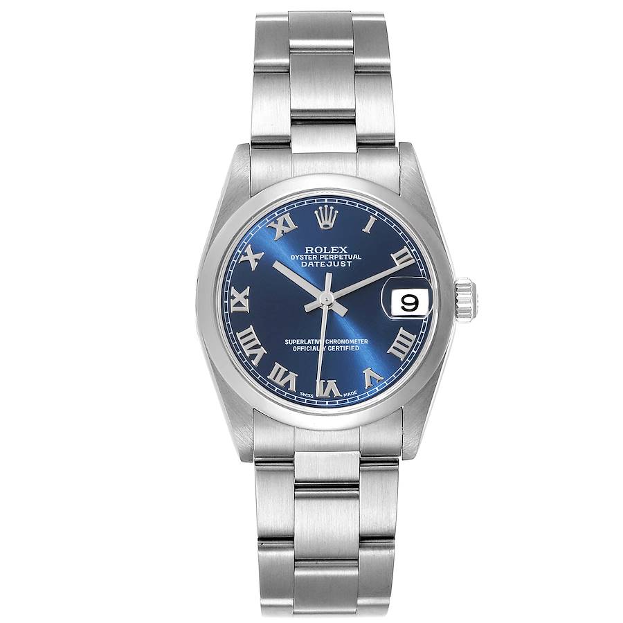 Ladies Midsize Rolex 31mm DateJust Stainless Steel Watch with Blue Dial and Smooth Bezel. (Pre-Owned 178240)