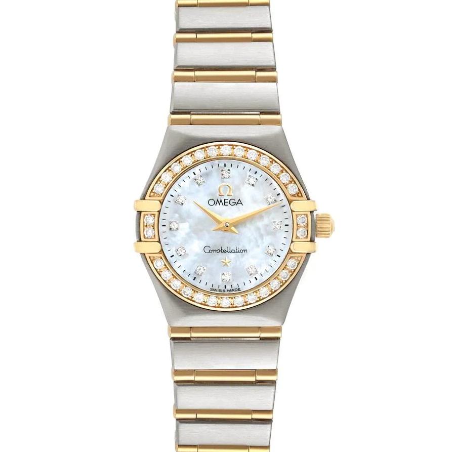 Ladies Omega Constellation 26mm Two Tone Watch with Mother of Pearl Diamond Dial and Diamond Bezel. (Pre-Owned)