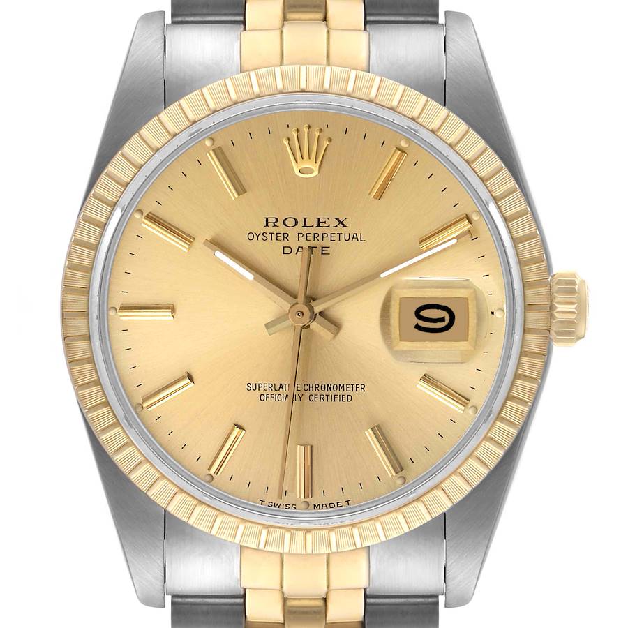 Ladies Rolex 26mm Date 18K Yellow Gold Two Tone Wristwatch with Champagne Dial & Fluted Bezel. (Pre-Owned 69173)