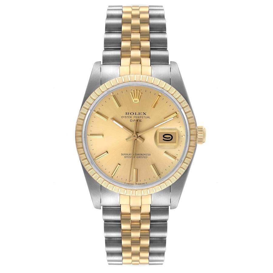 Ladies Rolex 26mm Date 18K Yellow Gold Two Tone Watch with Champagne Dial and Fluted Bezel. (Pre-Owned 69173)