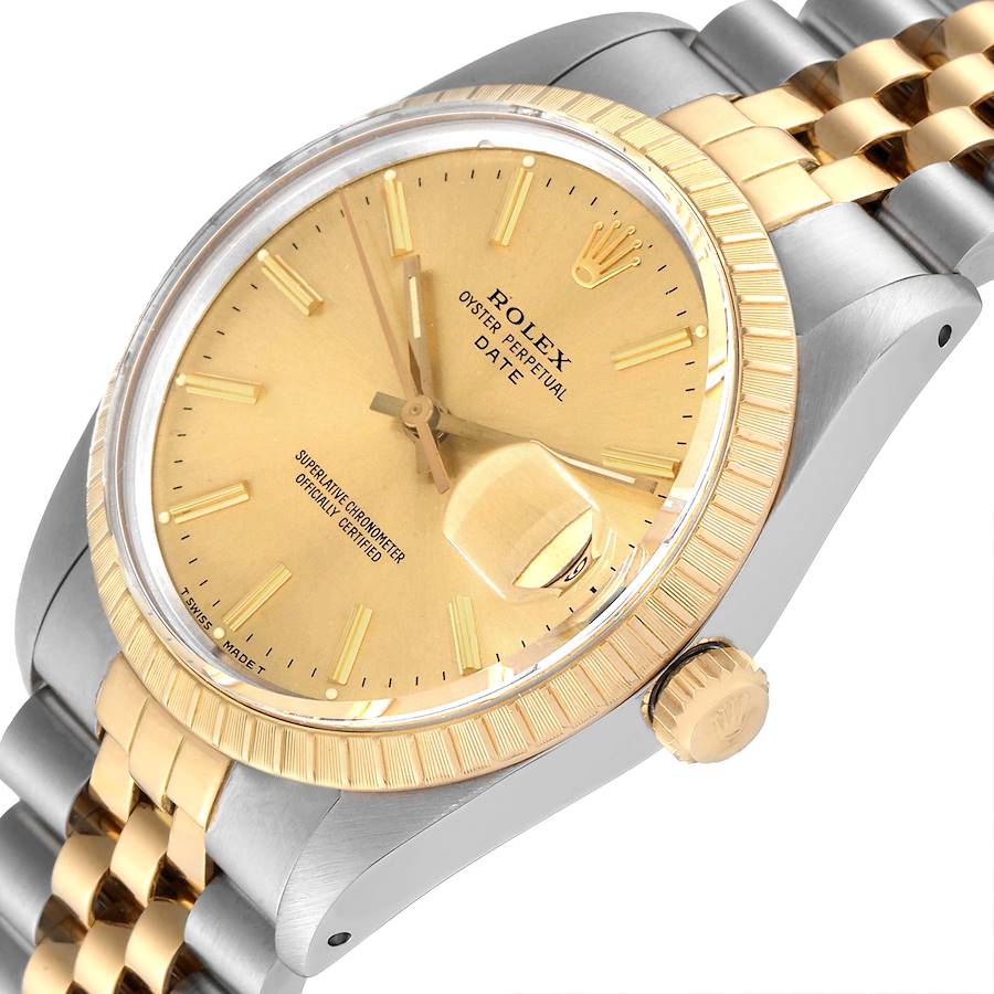 Ladies Rolex 26mm Date 18K Yellow Gold Two Tone Watch with Champagne Dial and Fluted Bezel. (Pre-Owned 69173)