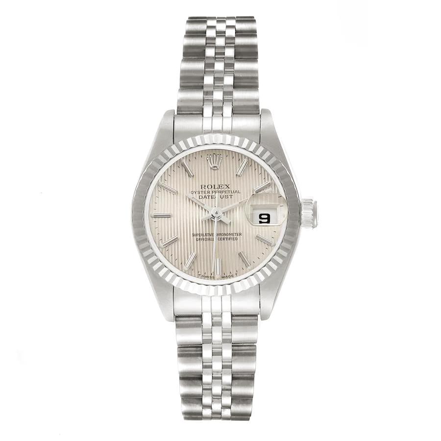 Ladies Rolex 26mm DateJust Stainless Steel Watch with Silver Tapestry Dial and Fluted Bezel. (Pre-Owned 69174)