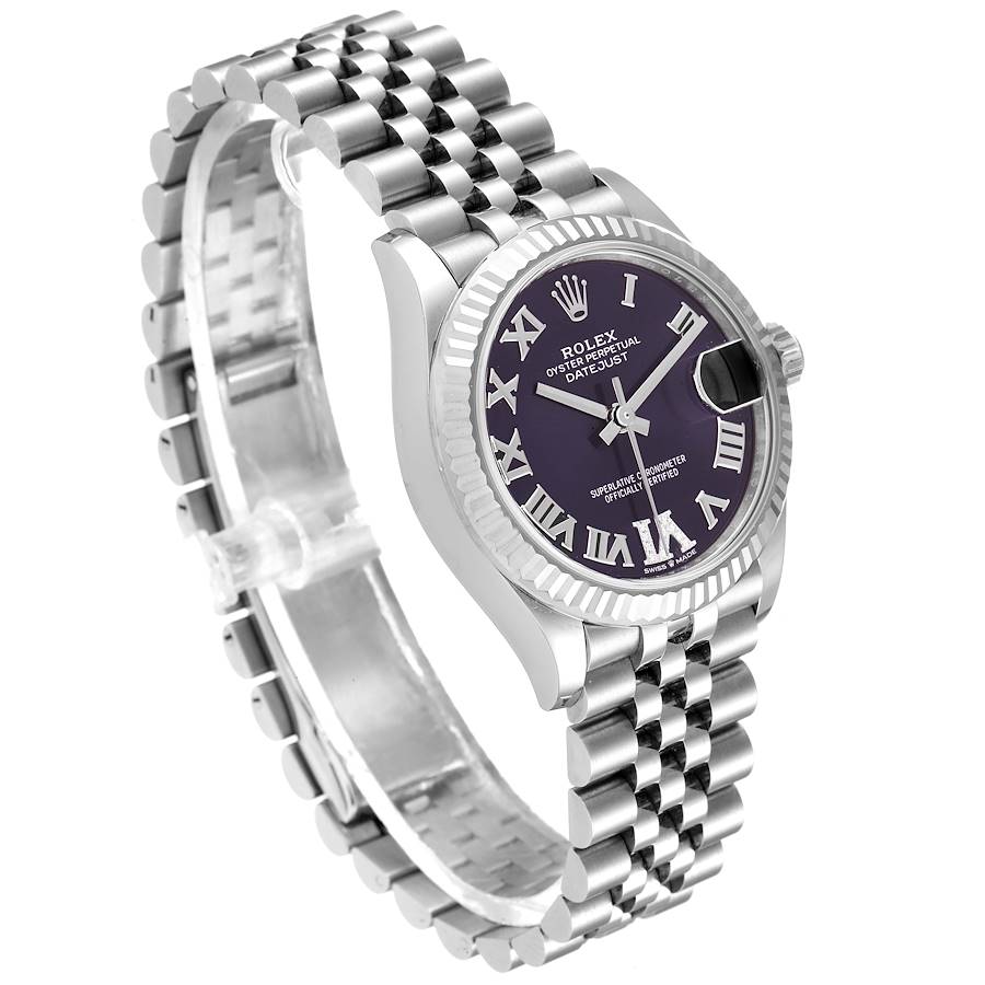 Ladies Rolex DateJust 31mm Midsize Stainless Steel Wristwatch w/ Aubergine No. 6 Diamond Dial & Fluted Bezel. (Pre-Owned 278274)