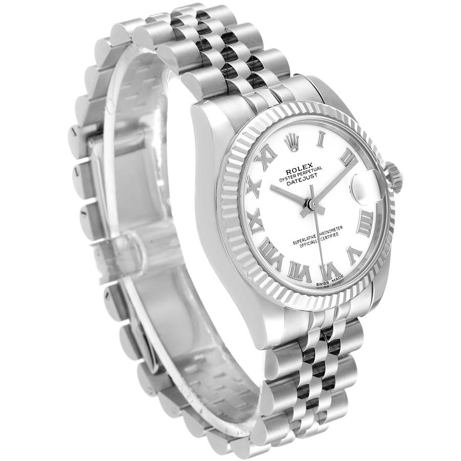 Ladies Rolex DateJust 31mm Midsize Stainless Steel Watch with White Roman Numeral Dial and Fluted Bezel. (Pre-Owned)