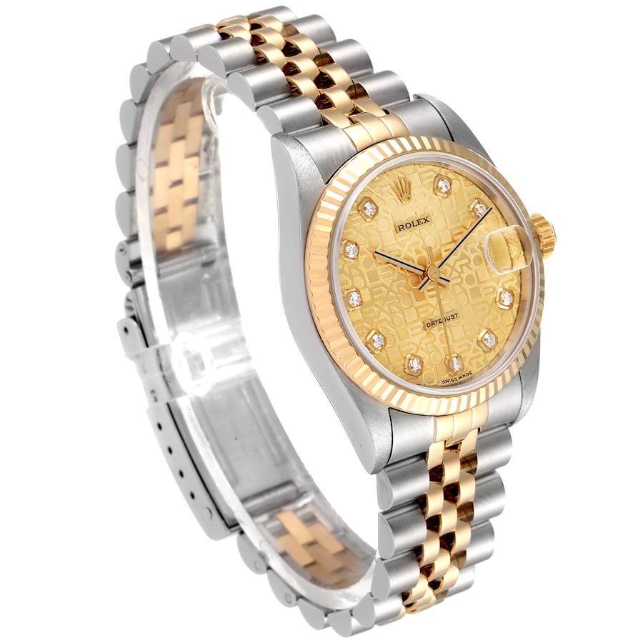 Ladies Rolex Midsize 31mm DateJust Two Tone 18K Yellow Gold / Stainless Steel Wristwatch w/ Hologram Diamond Dial & Fluted Bezel. (Pre-Owned 68273)