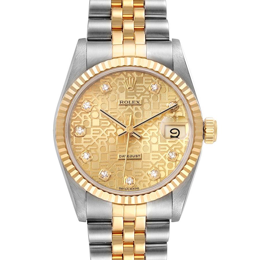 Ladies Rolex Midsize 31mm DateJust Two Tone 18K Yellow Gold / Stainless Steel Wristwatch w/ Hologram Diamond Dial & Fluted Bezel. (Pre-Owned 68273)