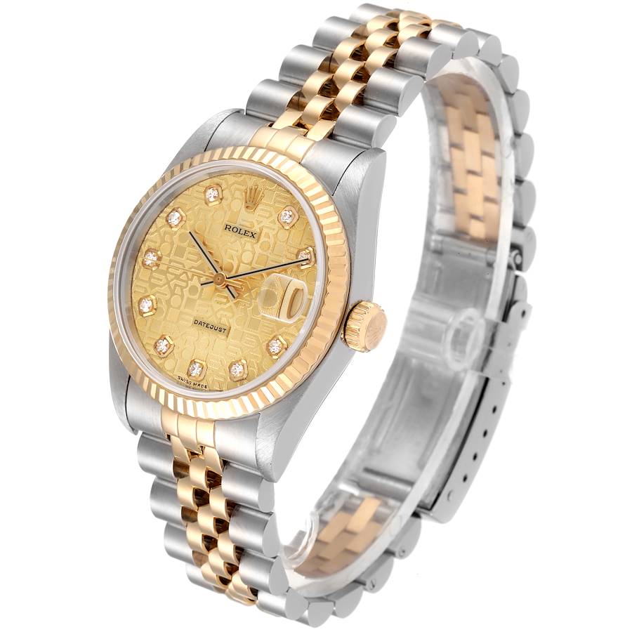 Ladies Rolex Midsize 31mm DateJust Two Tone 18K Yellow Gold / Stainless Steel Wristwatch w/ Hologram Diamond Dial & Fluted Bezel. (Pre-Owned 68273)