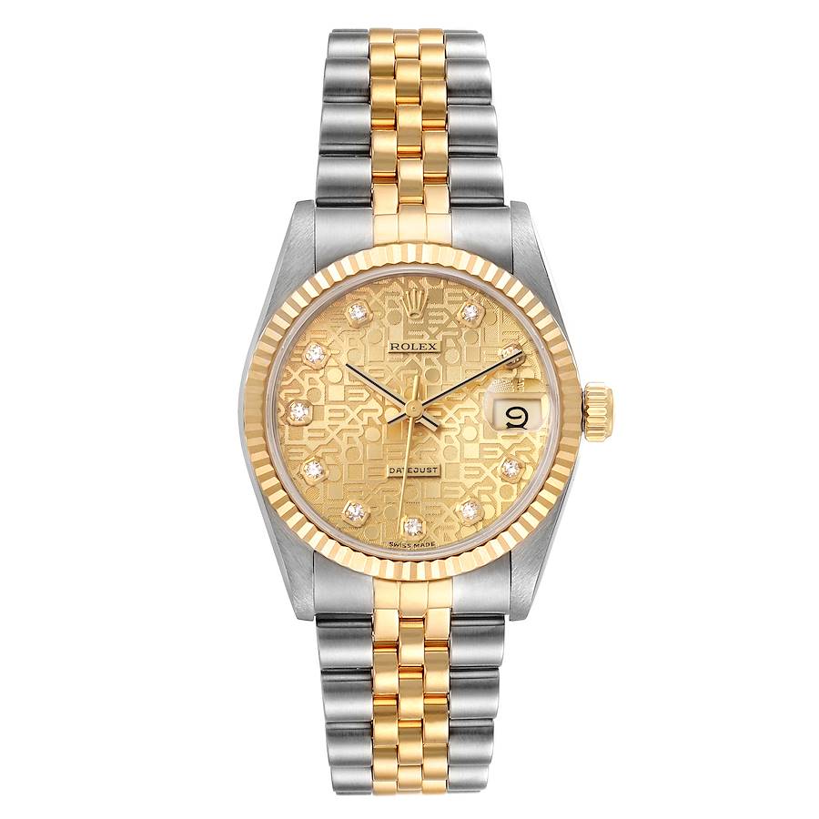 Ladies Rolex Midsize 31mm DateJust Two Tone 18K Yellow Gold / Stainless Steel Wristwatch w/ Hologram Diamond Dial & Fluted Bezel. (Pre-Owned 68273)